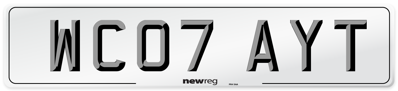 WC07 AYT Number Plate from New Reg